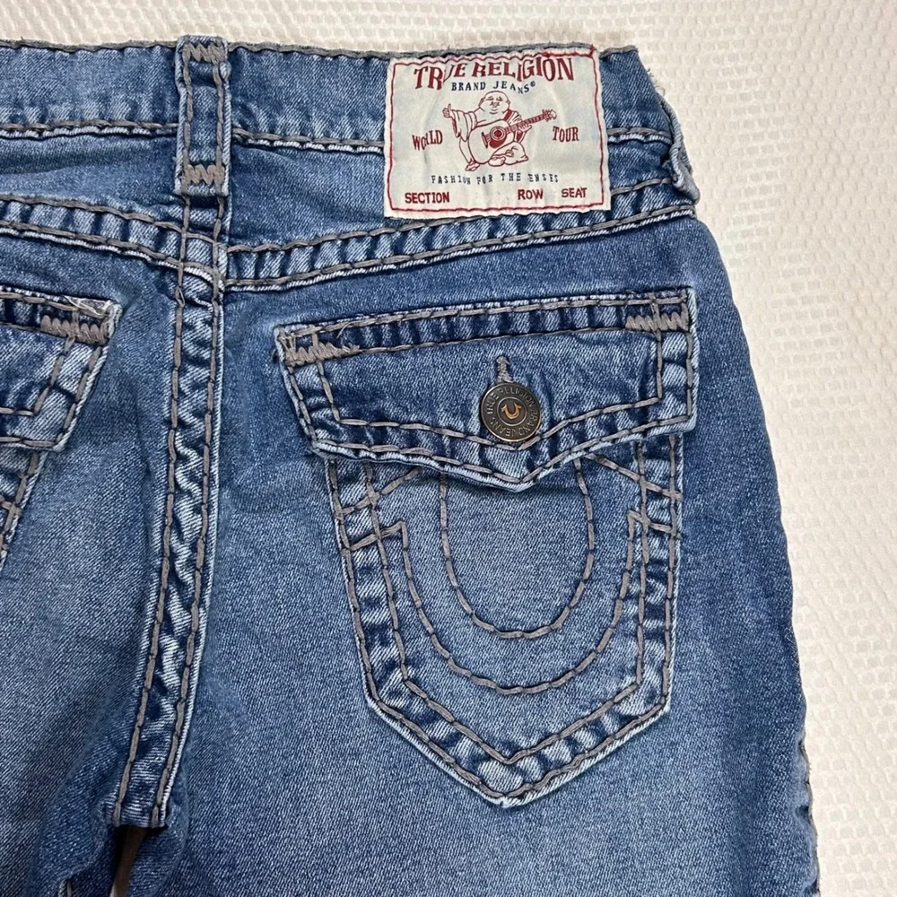 True Religion Rocco Relaxed Skinny Denim Shorts Blue Thick Stitch Mens 31